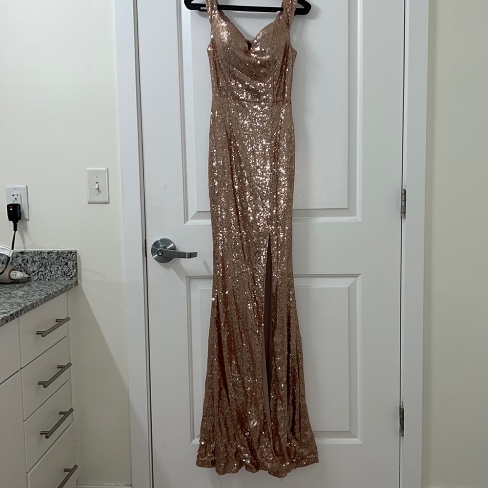 Off- Shoulder Rose Gold Gown